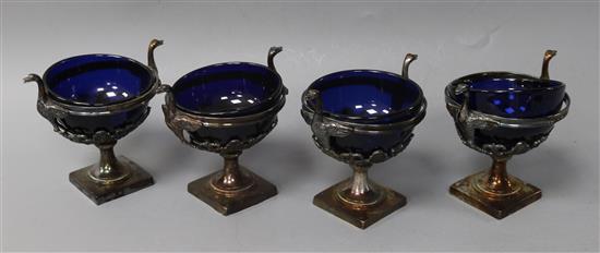 A set of four 19th century continental silver pedestal salts, height 9.2cm.